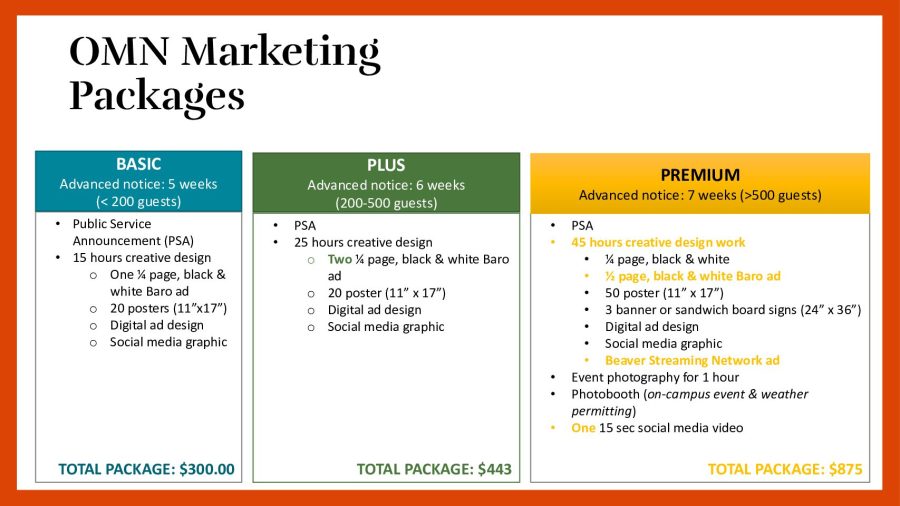 Marketing bundles exclusively for OSU Student Clubs & Orgs.